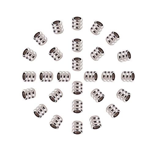 PH PandaHall 200pcs 6mm Grooved Loose Beads Stainless Steel Column Beads 4mm Hole Bead Spacers Large Hole Beads for Bracelet Necklace Jewelry Making