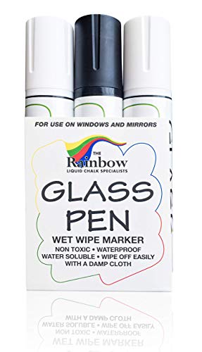Glass Pen Window Marker: Black and White 3 Pack Jumbo- Glass Markers, Car Marker or Mirror Pen with Washable Paint - Car Windows, Mirrors, Signs