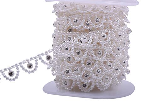 KAOYOO 10 Yards Rhinestone Beaded Chain Trim with Ivory Flower for Wedding Decoration,DIY,Craft, Sewing on Clothing