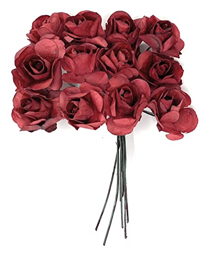 Artificial Roses Fake Roses Embellishments for Craft Flowers Mini Flowers for Crafts Face Flowers for Crafts Rose Decorations Small Paper Flowers Face Roses with Stem Fake Burgundy Roses 144 Pcs 1/2"