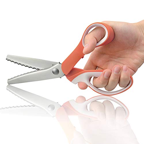 LILYS PET 2 Pieces Set, 9.3" Professional Stainless Steel Dressmaking Sewing Pinking Scissors Zig Zag Fabric Craft Scissors Set (Scalloped+Serrated)