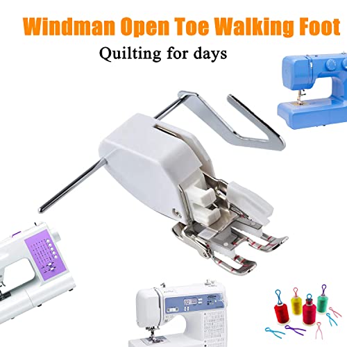 Windman Walking Foot for Quilting Open Toe Even Feed Walking Foot with Quilting Guide for Stitching Stripes Plaids Multiple Layers Fabrics for Most Low Shank Brother Singer Janome Sewing Machines