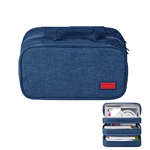 Large Capacity Pen Pencil Case Stationery Storage Large Handle Pen Pouch Bag 3 Layers Pen Pencil Organizer Bag with Double Zipper, Cosmetic Bag for College Students Men Women Girls Adults (Blue)