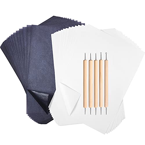105 Pcs Carbon Transfer Paper 11.7 x 8.3 Inch Tracing Paper Carbon Graphite Copy Paper with Embossing Stylus Tracing Stylus Dotting Tools for Cloth Paper Wood (Black, White)