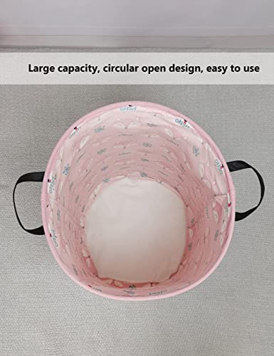 QUEENLALA Large Storage Basket,Laundry Hamper/Bathroom/Home Decor/Collapsible Round Storage Bin,Boys and Girls Hamper/Boxes/Clothing (Round-Pink Fox)