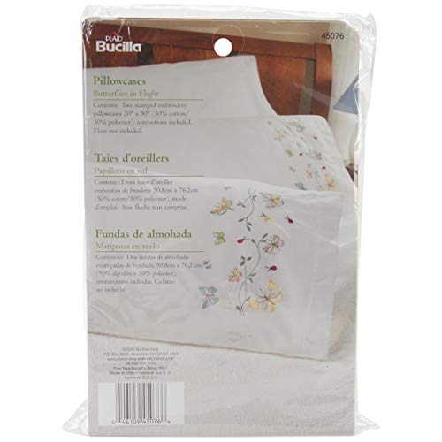 Bucilla Stamped Embroidery Pillow Case Pair, 20 by 30-Inch, 45076 Butterflies In Flight