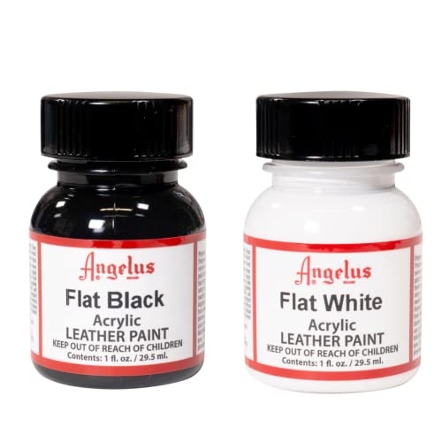 Angelus Brand Acrylic Leather Paint Waterproof 1oz - Flat Black & Flat White Duo
