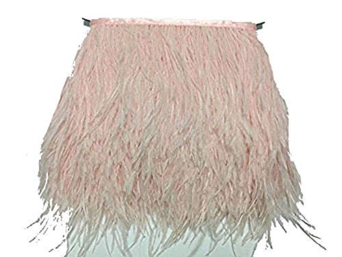 MELADY 2 Yards Fashion Dress Sewing Crafts Costumes Decoration Ostrich Feathers Trims Fringe with Satin Ribbon Tape (Light Pink)