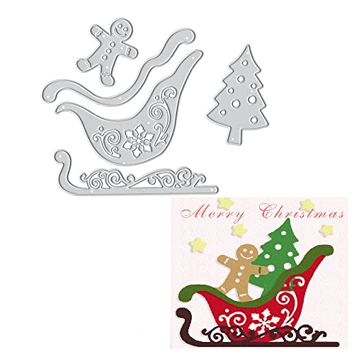Christmas Tree Sleigh Cutting Dies for Card Making, Gingerbread Man Die Cuts Stencils Embossing Template for DIY Scrapbooking Craft and Photo Album Decorations
