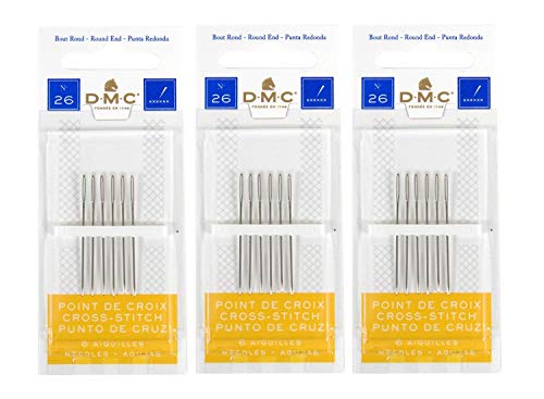 3 Pack DMC Size 26 Cross Stitch Needles (Total 18 Needles) - New Package