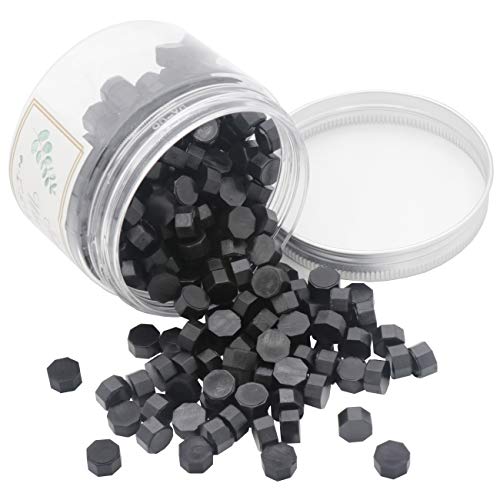 Auvoau Sealing Wax Beads Black 200Pcs Octagon Wax Seal Beads with Box for Envelope Stamps, Cards, Invitations, Wine Packages, Letter Sealing (Black)