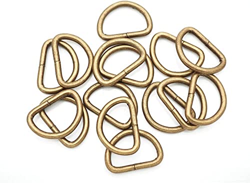 CRAFTMEMORE 1/2, 5/8 Inch D-Ring Findings Metal Non Welded D Rings for Bags Lanyard Pack of 50 (1/2 Inch, Antique Brass)