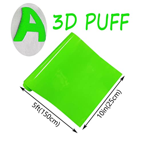 KEJXSGUO 3D Puff Heat Transfer Vinyl Rolls 10''x 5ft Glow in The Dark HTV Foaming Luminous Fluorescent Press Film Iron on Vinyl Easy to Cut & Weed for T-Shirt Clothes Textile Fabric (Green), LY-15