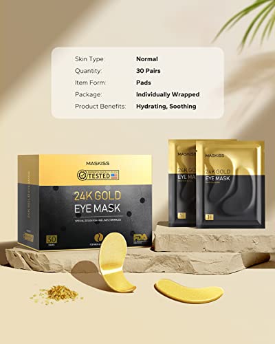 Maskiss 30-Pairs 24K Gold Under Eye Patches, Eye Mask, Eye Patches for Puffy Eyes, Eye Masks for Dark Circles and Puffiness, Collagen Skin Care Products