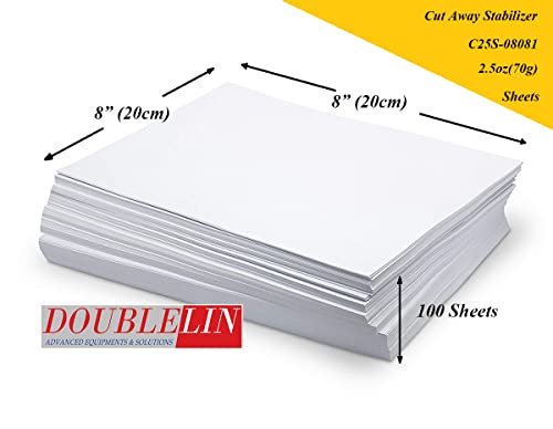 Embroidery Stabilizer, Embroidery Backing Paper, Doublelin (Cutaway 2.5oz White, 8"x8" 100 Sheets)
