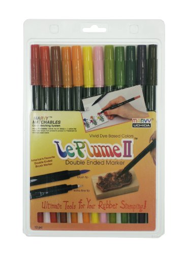 Uchida Of America Le Plume II Double-Ended Markers with Brush and Fine Tips Art Supplies, 12, Garden