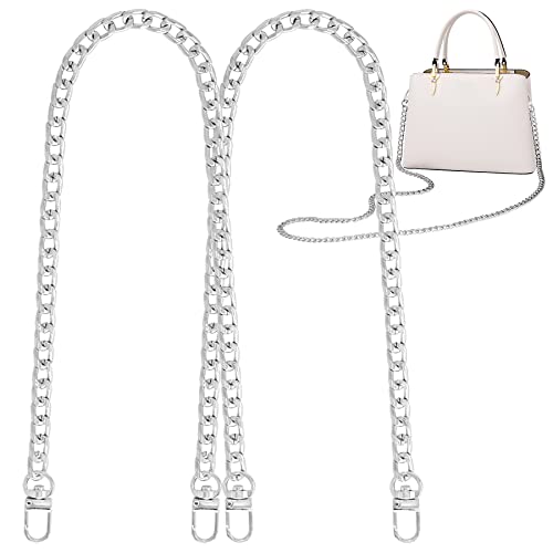 Gondiane 2Pcs Flat Purse Chain Strap Crossbody Bag Replacement Strap with Metal Buckles(23.6 Inches/60cm, Silver)