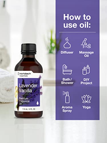 Lavender Vanilla Fragrance Oil | 4 fl oz (118ml) | Premium Grade | for Diffusers, Candle and Soap Making, DIY Projects & More | by Horbaach