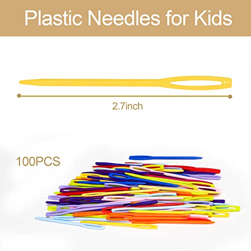 LoveInUSA 100 PCS Plastic Needles for Kids, Large Eye Plastic Needles Plastic Sewing Needles for Handmade Crafts DIY Notions Stitchery