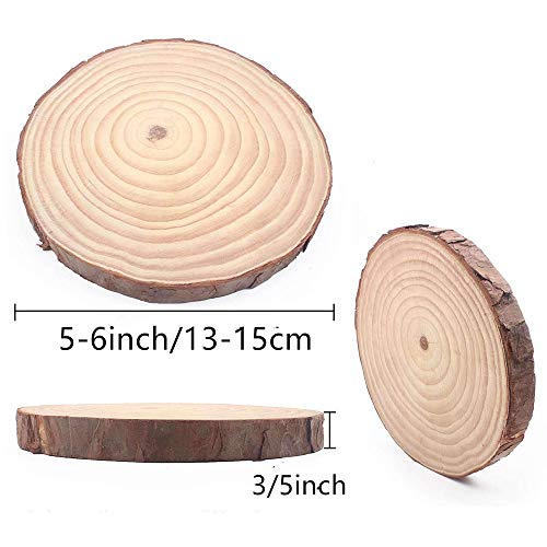 Natural Wood Slices 8 Pcs 5-6 Inches Diameter x 3/5" Thick Big Size Craft Wood Unfinished Wooden Circles Great for DIY Arts and Crafts Christmas Rustic Wedding Ornaments