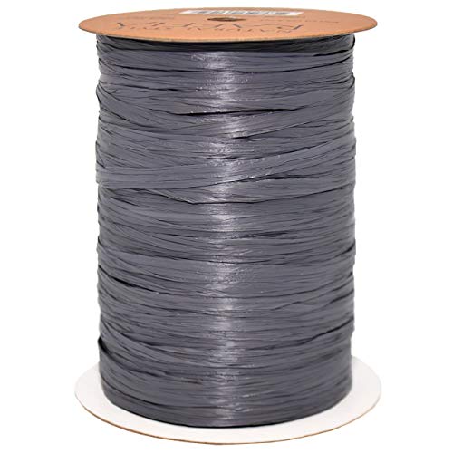 Morex Ribbon 100% Rayon Matte Raffia Biodegradable Ribbon, Charcoal, 1/4" x 100 Yd