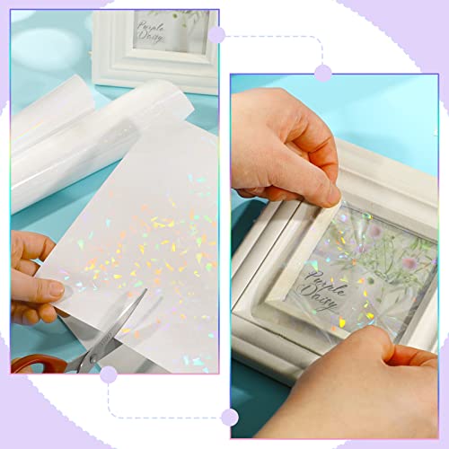 30 Sheets 6 Styles Transparent Holographic Overlay Holographic Vinyl Overlay Clear Holographic Laminate Sheets Adhesive Laminated Film Glossy Craft Sheet for Stickers, A4 Size, 8.3 x 11.7 Inches