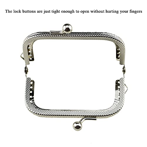 Hahiyo Purse Square Bag Kiss Clasp Frame Lock 8.5cm Diameter Rectangle Clutch Metal Vintage Latch Clip Smooth Open Close Sturdy No Scratch Loose Gap for DIY Crochet Fabric Coin Leather Bag 6pcs Silver