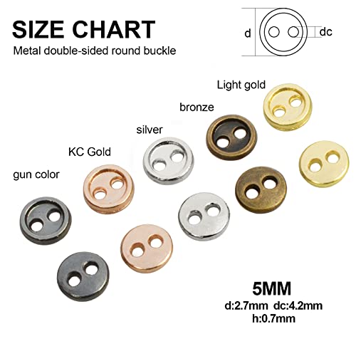 OELFFOW 5mm 50 Pieces 5 Colors Mini Metal Round 2 Eye Buttons for bjd Soldier Toy ob Doll Clothing Accessories. (Colors: Bronze, Imitation Gold, Silver, Gunmetal, KC Gold) (5mm)