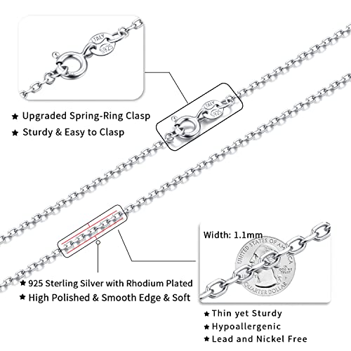 Jewlpire 925 Sterling Silver Chain Necklace Chain for Women Girls 1.1mm Cable Chain Necklace Upgraded Spring-Ring Clasp - Thin & Sturdy - Italian Quality 20 Inch