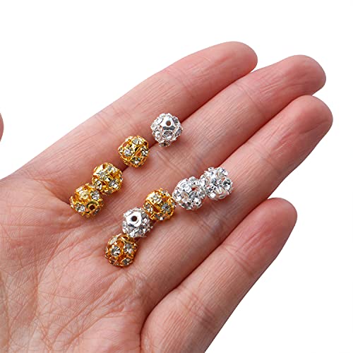 BronaGrand 60pcs 8mm Crystal Bead Rhinestone Ball Spacer Beads Round Loose Beads Jewelry Beads Spacers for DIY Jewelry Crafts Making