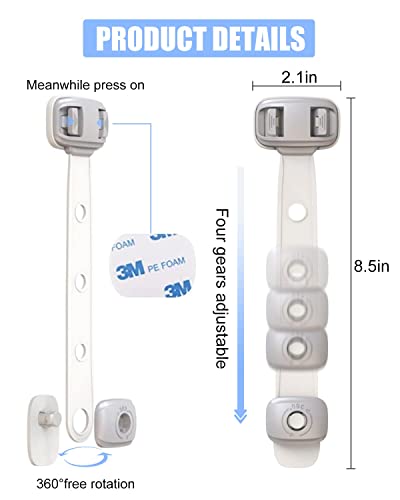 Fridge Locks,Refrigerator Door Lock,Child Proof Safety Cabinet Lock with Strong 3M Adhesives,Fridge Locks for Kids,Adjustable Strap Multi-Purpose for Cabinet,Drawers,Freezer,Oven (2 Count (Pack of 1))