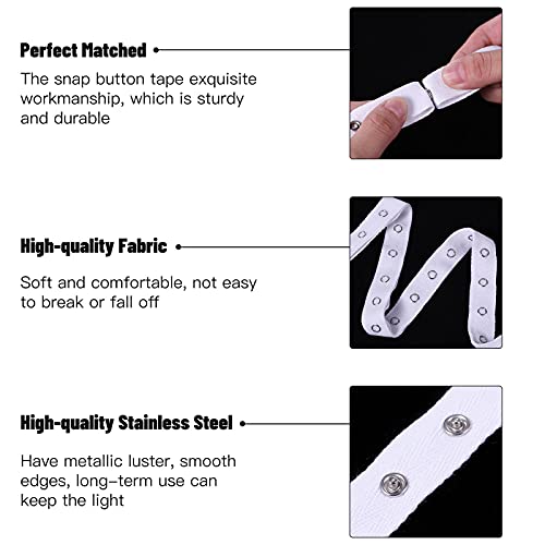 15 Yard Sewing Snap Tape Trim Snap Button Tape Soft Cloth Sewing Snaps DIY for Baby Male Female, Snaps for Sewing After Operation Easy to Dress (White)