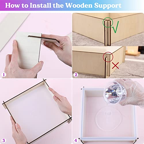 LET'S RESIN Large Silicone Square Molds for Resin, Glossy Deep Square Molds 8''x 3'' w/Wooden Support, Epoxy Resin Molds for Flowers Preservation, Resin Casting Molds for DIY Home Décor
