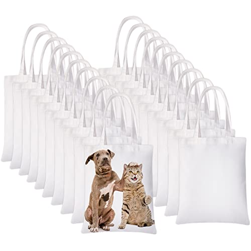 YOUKE OLA 20 Pieces Sublimation Tote Bags Sublimation Blank Canvas Tote Bags Reusable Washable Polyester Grocery Bags for Decorating and DIY Crafting White (20)