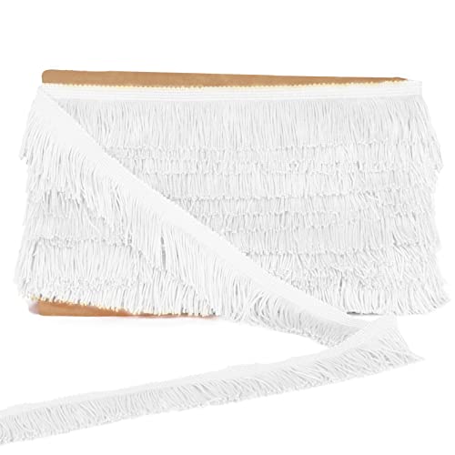 BEL AVENIR Sewing Fringe Trim 13.7 Yard x 2 Inches Tassel Polyester Chainette Trim with Hand Knitting for Home Accessories DIY Decoration (Bleach, 13.7 Yard x 2 Inches)