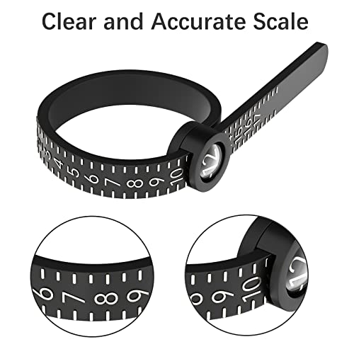 Ring Sizer Measuring Tool Reusable Finger Size Gauge Jewelry Sizing Tool 1-17 USA Rings Size (Black)