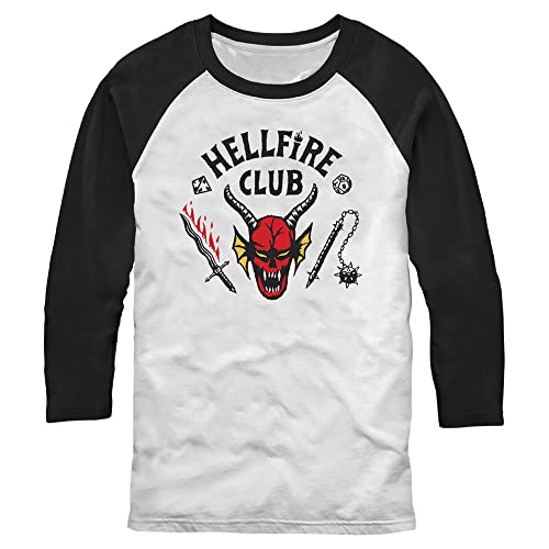 Stranger Things Men's Standard Hellfire Cut Young Short Sleeve Tee Shirt, White/Black, Medium