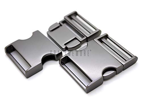 CRAFTMEMORE 1 pc 1-1/2 inch Metal Curved Side Release Buckle Adjustable Lock for Belt Backpacks Pet Collar (Matte Black)