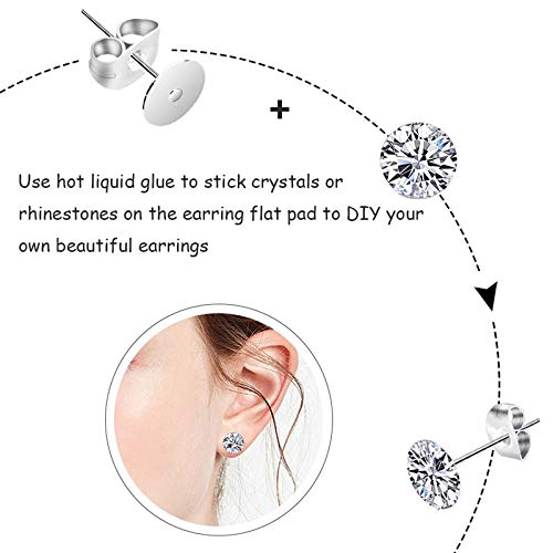 450PCS Earring Posts Stainless Steel Flat Pad,Hypoallergenic Stud Earrings with Butterfly and Rubber Bullet Earring Backs for Jewelry DIY Making Findings (Silver) (Silver)