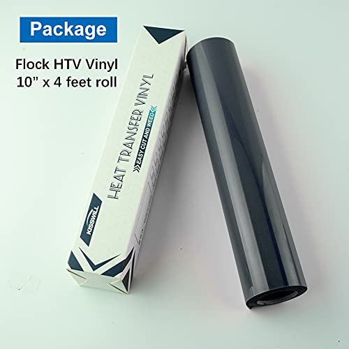 KISSWILL Flock Iron on HTV Heat Transfer Vinyl Black - 10" x 48" HTV Vinyl Rolls Flocked for T-Shirts, Fabrics and Hats