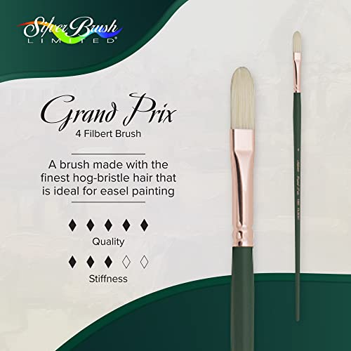 Silver Brush Limited 1003 Grand Prix Filbert Brush for Oil Paintings, Size 4, Long Handle