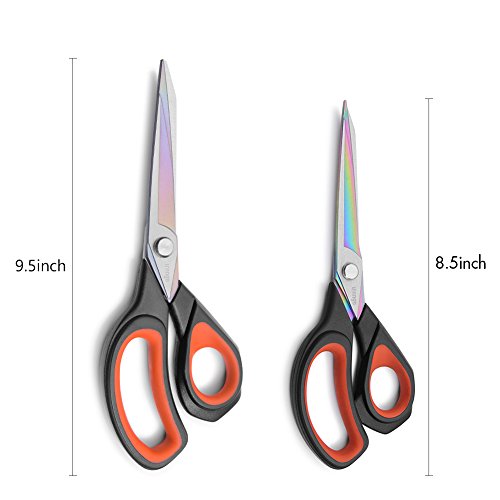 LIVINGO 2 Pack Premium Tailor Scissors Heavy Duty Multi-Purpose Titanium Coating Forged Stainless Steel Sewing Fabric Leather Dressmaking Comfort Grip Shears Professional Crafting (8.5+9.5INCH)