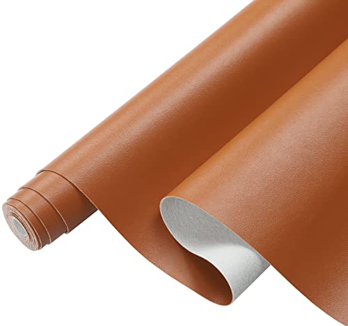 Picheng Smooth Solid Color Faux Leather Sheets 13.8"X53"(35cmX135cm),Soft Faux Leather Roll Very Suitable for Making Crafts,Leather Earrings, Bows,Sewing DIY Projects (Brown)