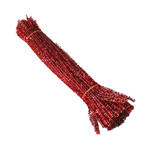 AKOAK 100 Count 6mm x 300mm Shiny Chenille Stems Metallic Pipe Cleaners Tinsel Stems Wired Sticks for DIY Arts and Crafts (Red)