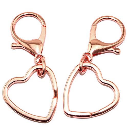 Lind Kitchen 5pcs Creative Flat Key Ring DIY Keychain Accessories Metal Key Split Ring Heart Shape(Rose Gold)