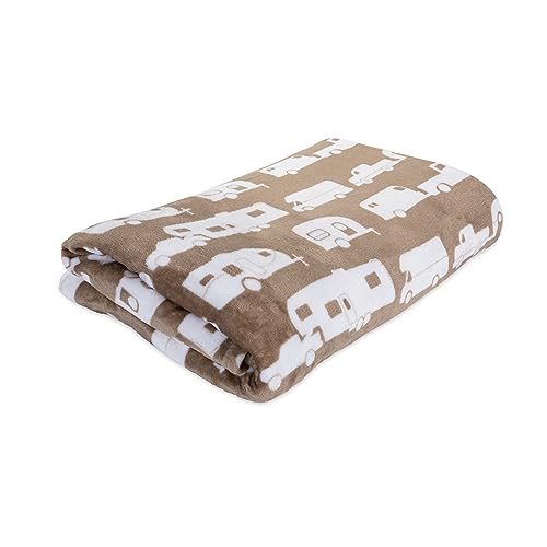 Camco Life is Better at The Campsite Plush Fleece Blanket | Queen-Sized Blanket Measures 90-inches (L) x 90-inches (W) | Greige (53126)