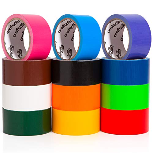 Craftzilla Rainbow Colored Duct Tape — 12 Bright Duct Tape Colors — 10 Yards x 2 Inch — Waterproof Duct Tape — Colored Duct Tape Multipack for Arts — Heavy Duty Duct Tape — Color Duct Tape Rolls