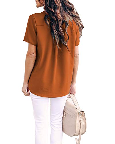 Allimy Women Summer Short Sleeve Shirts Casual V Neck Chiffon Tops and Blouses Small Orange