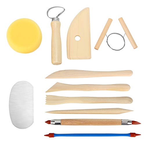 Blisstime Set of 30 Clay Sculpting Tool Wooden Handle Pottery Carving Tool Kit Carrying Case Apron