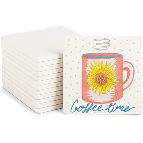 10 Pack Blank 4 x 4 White Ceramic Tiles for DIY Crafts, Unglazed Square Coasters for Sublimation